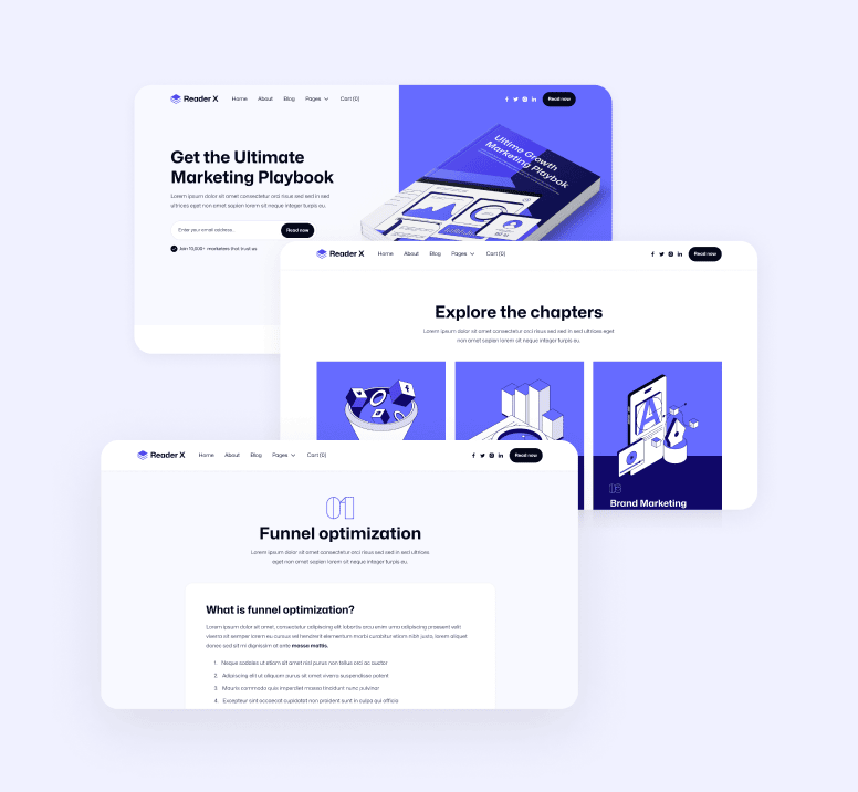Reader X - 26 Sections Included - Ebook Webflow Template