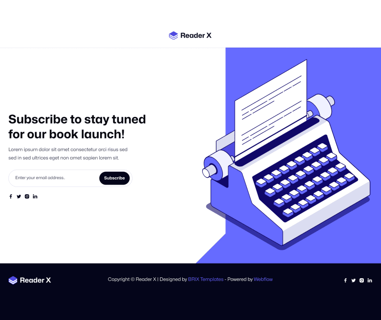 Reader X - Coming Soon Main Page - Ebook Webflow Template