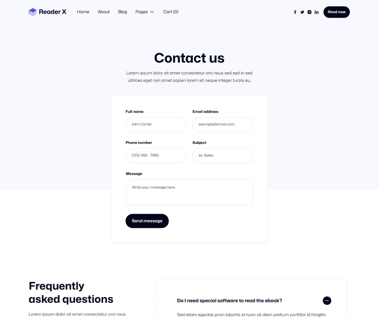 Reader X - Contact V2 Main Page - Ebook Webflow Template